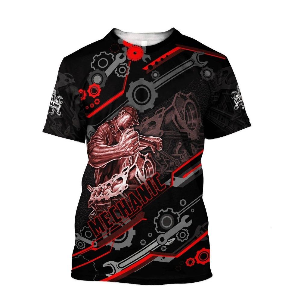 Personalized Design Mechanic Pattern 3D Printing Men's Street Round Neck Short Sleeved T-shirt