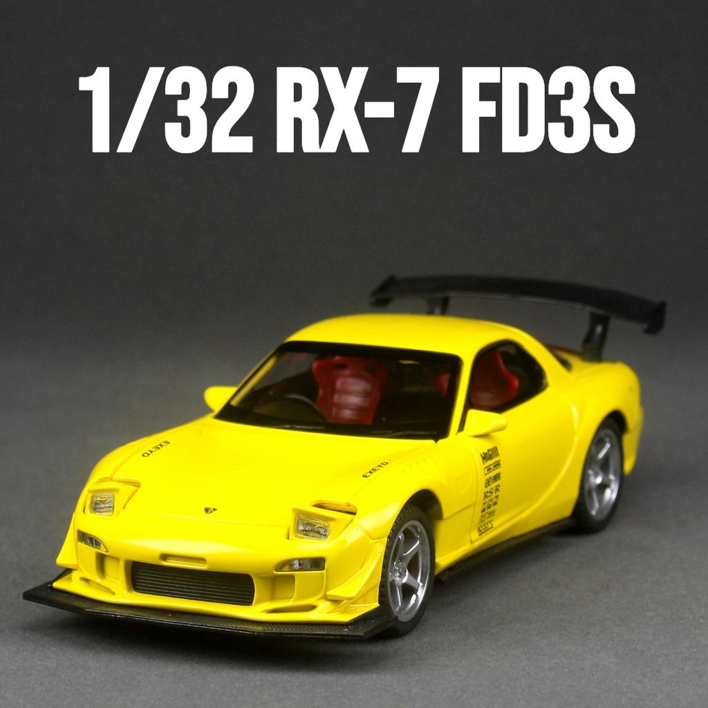 1/32 Mazda RX-7 FD3S Гоночная Миниатюрная Металлическая Модель Игрушечного Автомобиля Звук и Свет Двери Открываются Коллекция Подарок для Детей Мальчика Ребенка