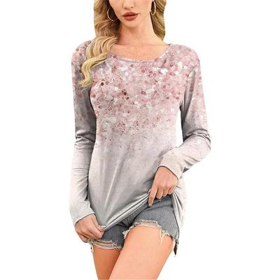 Новинка 2023 года, женская модная повседневная футболка с круглым вырезом, с длинными рукавами, с 3D сверкающим принтом, легкая и удобная