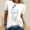 Women Summer T Shirt  Print Cute Kitten Short Sleeve Tees Casual   Printed  Tops