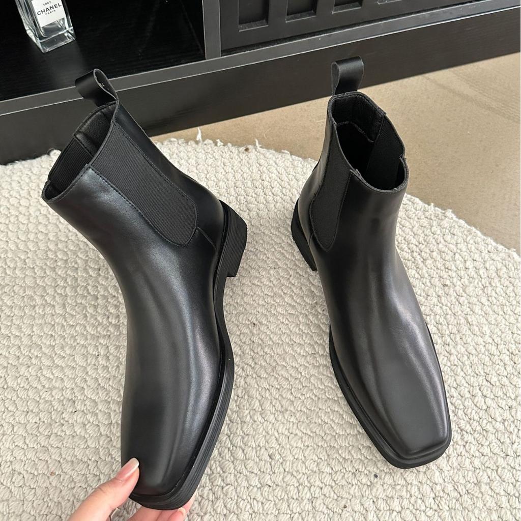 Интернет-знаменитость 2024 осень и зима новые ботильоны в британском стиле, темпераментный квадратный носок, эластичные, на тонком толстом каблуке, толстой подошве, ботинки Мартин женские