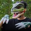 Электрический Головной Убор Головы Динозавра со Звуком Подвижным Ротом Кричащая Голова Дино Хэллоуин Костюм Партии Косплей Крышка Головы Велоцираптора Праздничные Атрибуты