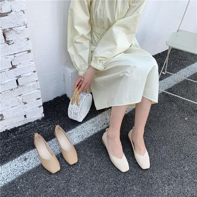 Мягкая подошва мягкая поверхность мягкая кожа туфли бабушки женские толстый каблук весна и осень повседневные одинарные туфли плоский каблук мелкий вырез туфли Doudou женские