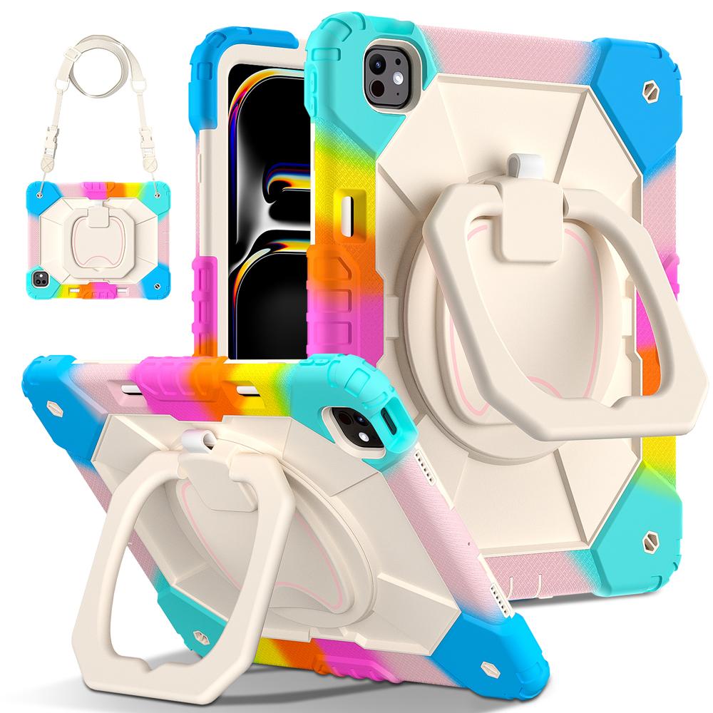 Portable Kids Tablet Cases for IPad Air13/Pro13 Pro Air 13 2026/2025 M5/M4/M3/M2 Case Cover Rotating Stand PC+Silicone Shell