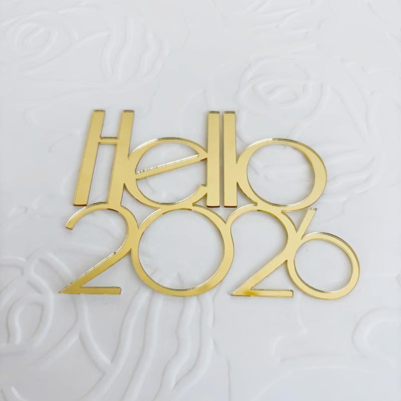 1pc Gold 2026 New Year Cake Topper Xmas Cupcake Topper Christmas New Year Party Cake Decorations