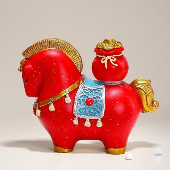 1/4Pcs Cartoon Horse Statue Rotatable Golden Ingot Gourd Money Bag Lucky Pony Figurine Home Office Desktop Feng Shui Decoration Ornament