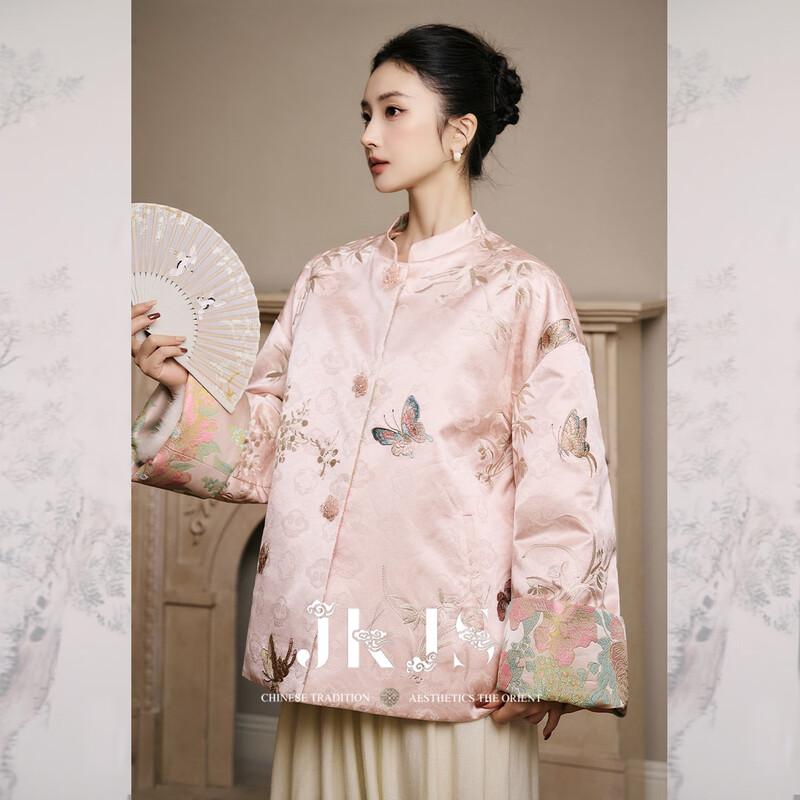 Двусторонняя стеганая куртка из жаккарда с атласной отделкой в новокитайском стиле