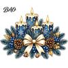 Warm Christmas Scene Decorations Candle Static Glass Stickers, Removable Window Cling with Bow Pinecone And Pine Seasonal Stickers Branch Pattern,