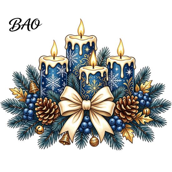 Warm Christmas Scene Decorations Candle Static Glass Stickers, Removable Window Cling with Bow Pinecone And Pine Seasonal Stickers Branch Pattern,