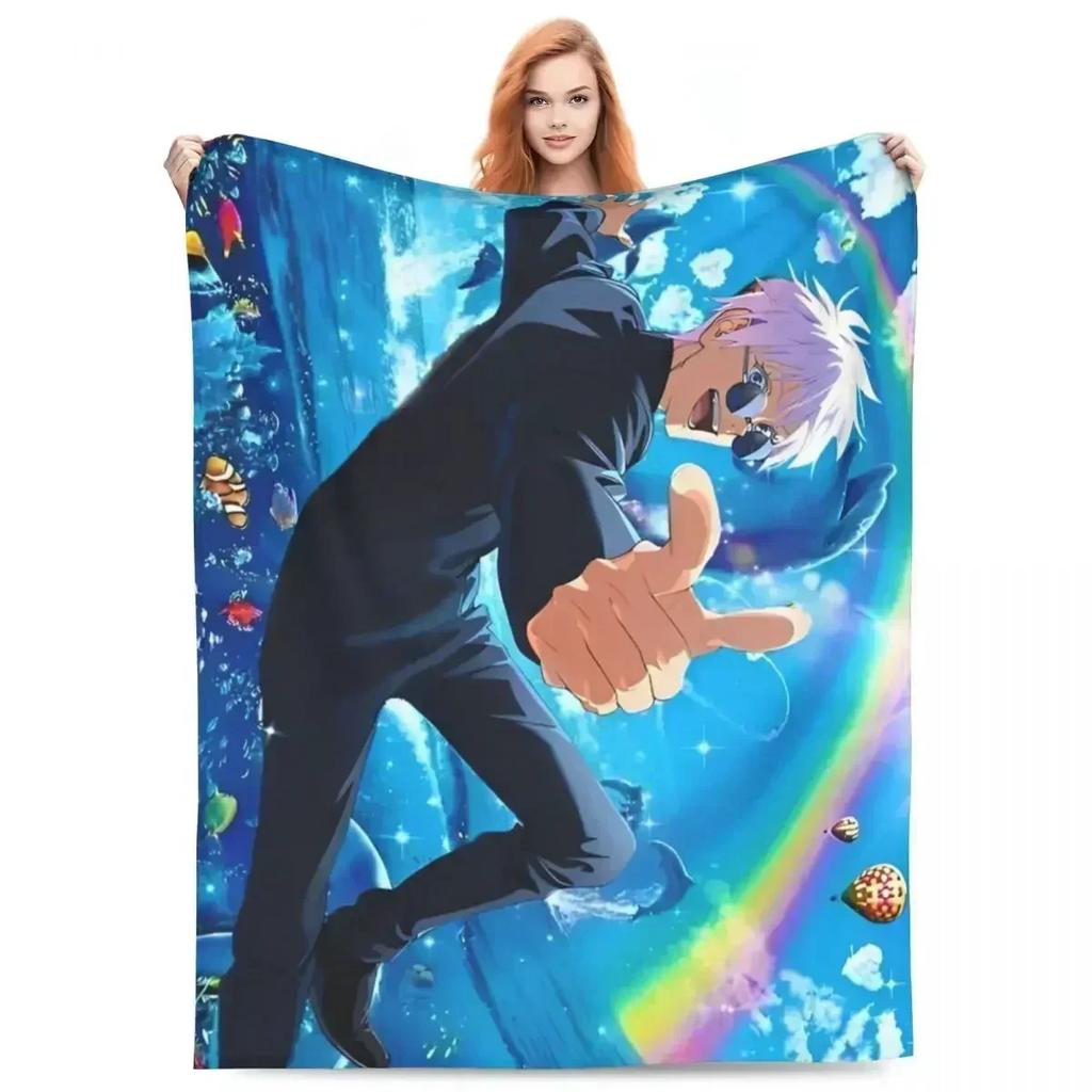 Вязаный плед Годжо Сатору Аниме Магическая битва Фланелевый плед Летний кондиционер Персонализированные Мягкие Теплые Покрывала