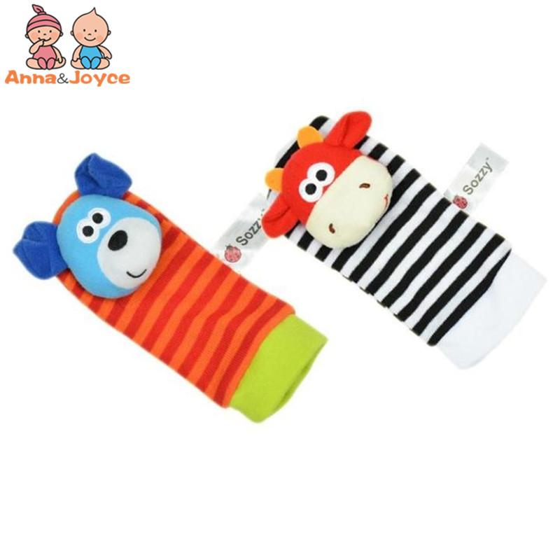 Мультяшные погремушки с ремешком на запястье, носки с животными, детские игрушки, мягкие колокольчики для младенцев, детские погремушки, плюшевые носки