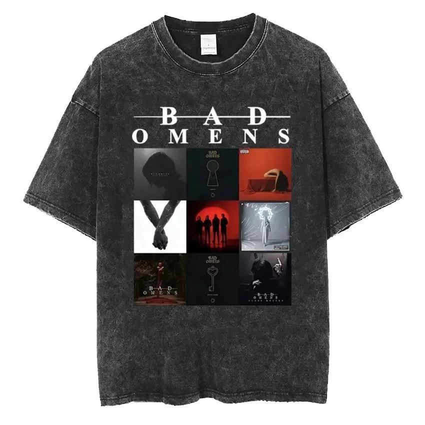 Streetwear Bad Omens Band Music Tour Washed T Shirt Retro 90s Men Women Clothing T-shirt Casual Oversized Tees
