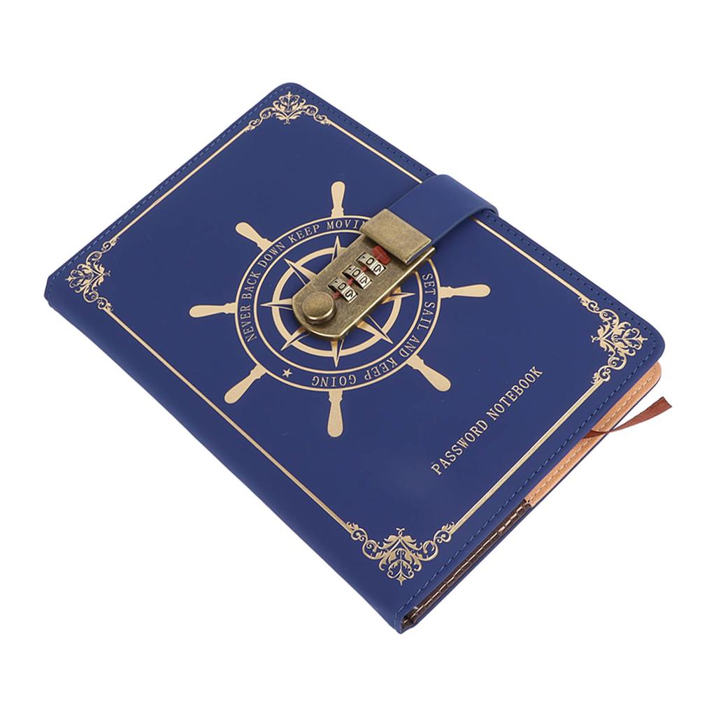 Diary with Combination Lock 100 Sheets Vintage A5 Size Travel Journal Notebook with PU Leather Cover for Record Blue