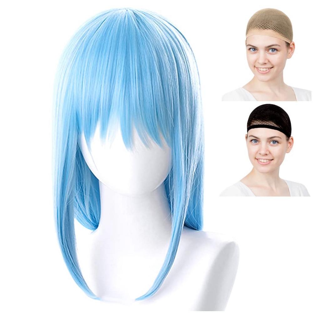 CaseEden Парик для косплея «Когда я переродился в слизь» Tensura Rimuru Tempest Rimuru Tempest Slime Short Light Blue Light Blue White Merche Wig