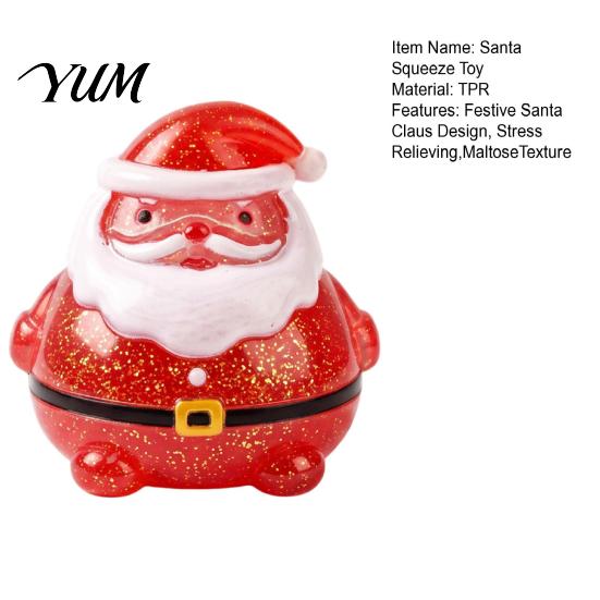 TPR Pinch Fun Toy Santa Claus Squeeze Toy, Slow Rising Maltose Stress Relief Fidget with Flexible Sensory Tools Glitter, Soft Christmas Party for Kids