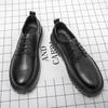 Small leather shoes men's 2025 autumn new round head lace-up British style black trend size 37 single shoes platform shoes