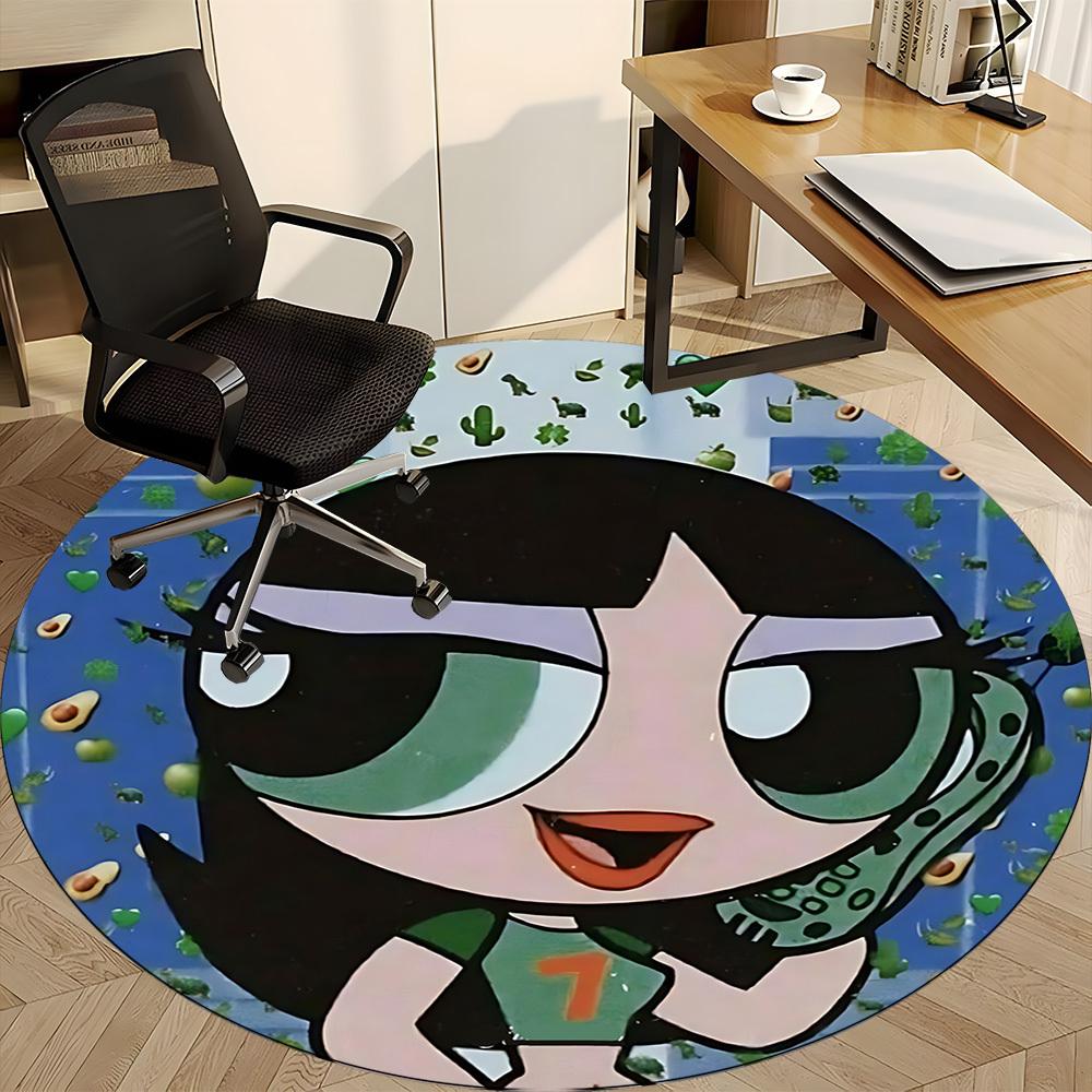 1pc Powerpuff Girls Office Round Area Rug, Indoor Mat Suitable For Office, Under Office Chairs Bedroom Living Room Home Decor a0908132