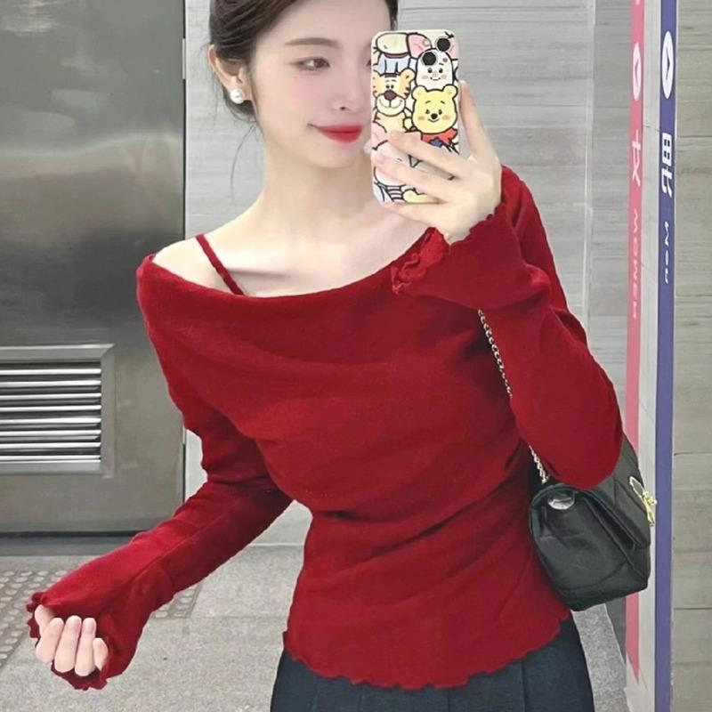 Long-sleeved Knitted Sweater Women's New Atmosphere Early Autumn Wear Slim-fitting Sweater Bottoming Shirt Top
