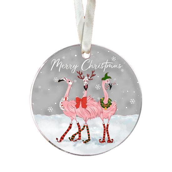 Animal Christmas Ornament 2D Flat Acrylic Ornament Cartoon Santa Hat Animal Hanging Decoration for Christmas Tree Mantel