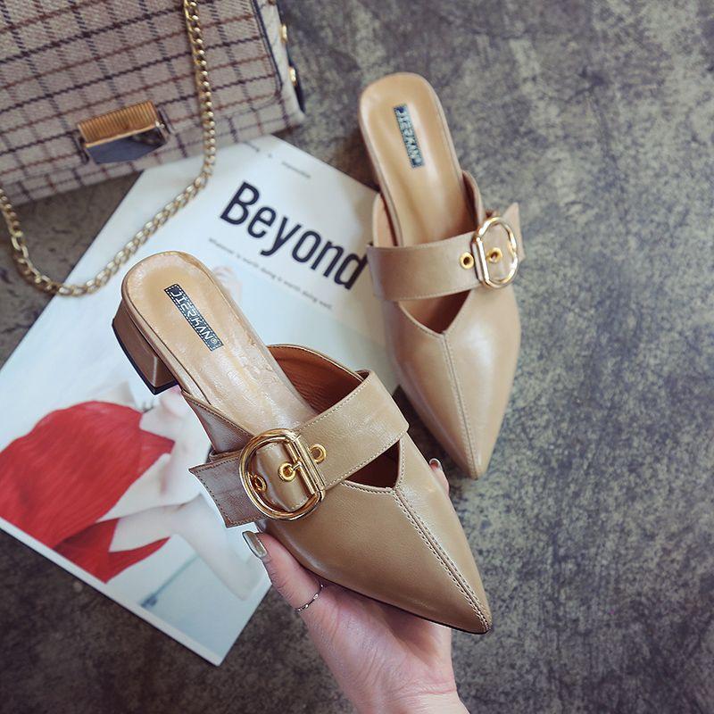 Fashion Woman Slippers Outside Slides Pointed Sandals Mules Toe Black Shoes For Women Cheap Premium Stylish Sale New Style Korea