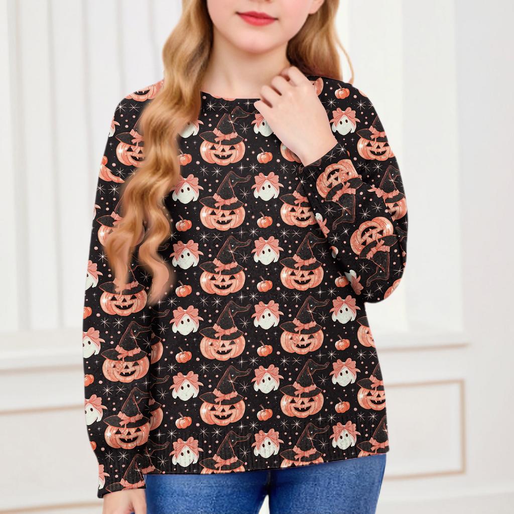 Толстовки на Хэллоуин для детей, мальчиков и девочек, вязаный свитер, милая рубашка, осенние пуловеры с круглым вырезом