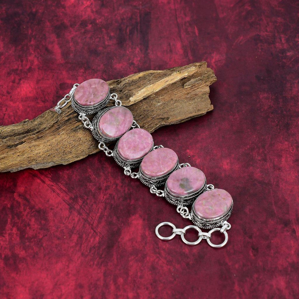 Rhodonite 925 Solid Sterling Silver Necklace & Bracelet Jewelry Set, Gorgeous Gemstone Jewelry Set Handmade Natural Jewelry For Gift