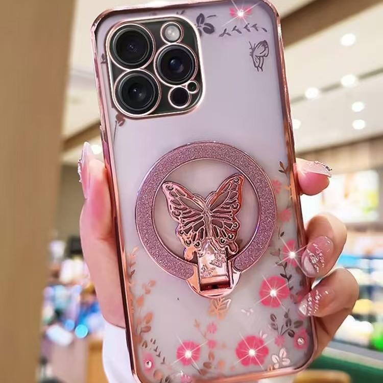 Подходит для Apple 16pro Чехол для мобильного телефона Secret Garden Блестящая подставка-бабочка IPHONE15 Прозрачный защитный чехол I14
