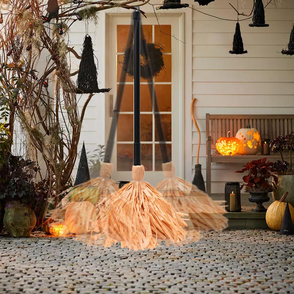 Floating Witch's Broom Halloween Holiday Party Decoration Props Haunted Animated Dancing Broomstick Halloween Decorations