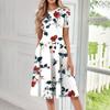 Women's Loose Casual And Fashionable Round Neck Short Sleeved Printed Mid Length Dress