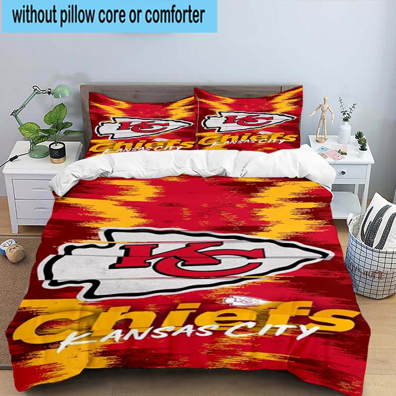 3pcs City Chiefs Emblem Printed Bedding Set Duvet Cover Closure Includes 1 Duvet Cover & 2 Pillowcases Bedding Sets Home Decor Gifts