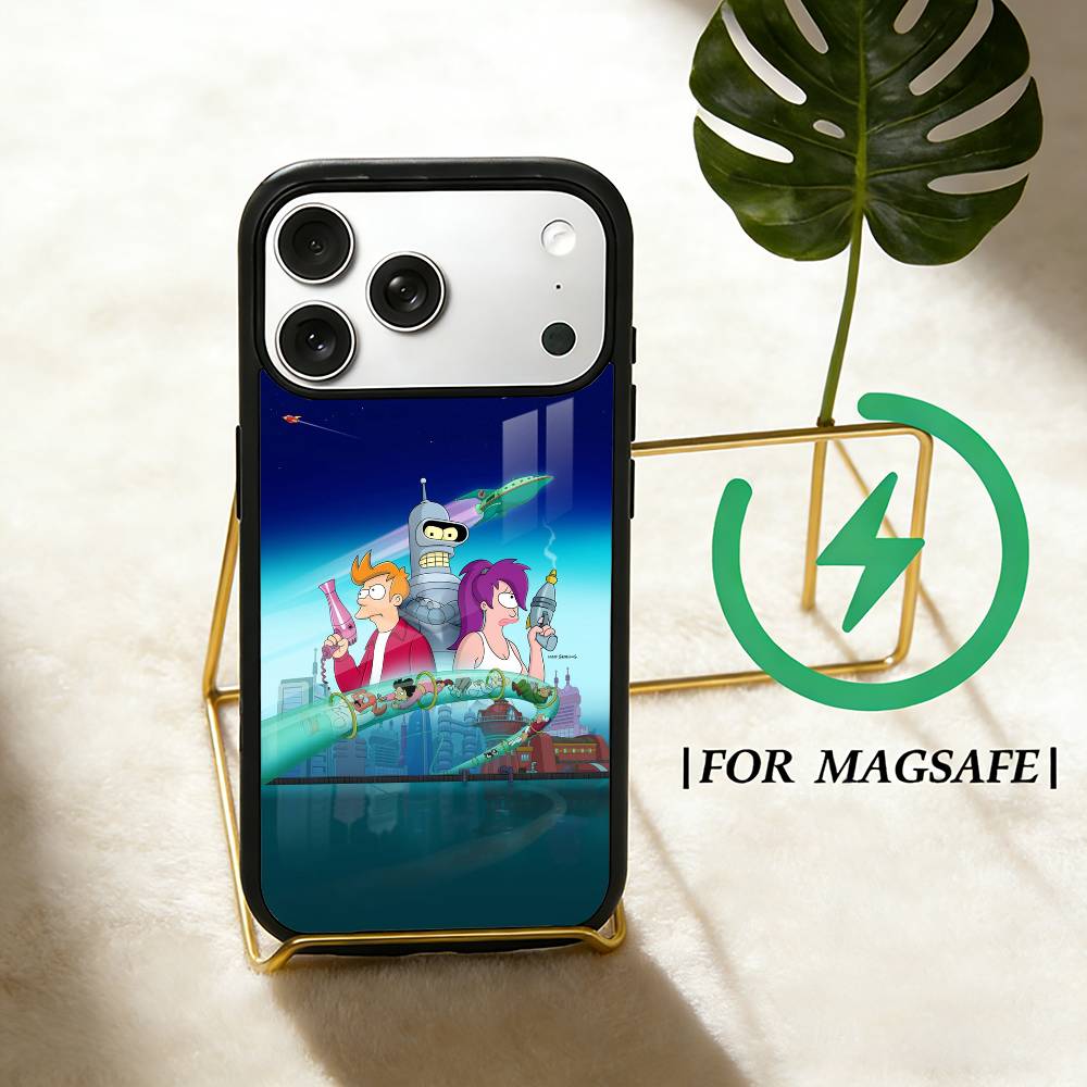Мультяшный F-Футурама обои Чехол для телефона Для iPhone 17 16 15 14 13 12 Pro Max Plus для Magsafe Зеркальный Беспроводной Магнитный Чехол