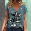 Women Summer T Shirt The Cat On the Tree Print Short Sleeve Tees Casual Printed Tops