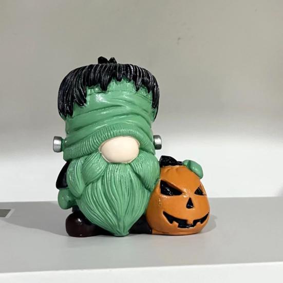Halloween Gnome Statue Spooky Holding Pumpkin Wizard Zombie Dwarf Figurine Resin Sculpture Home Office Desktop Decoration Ornament