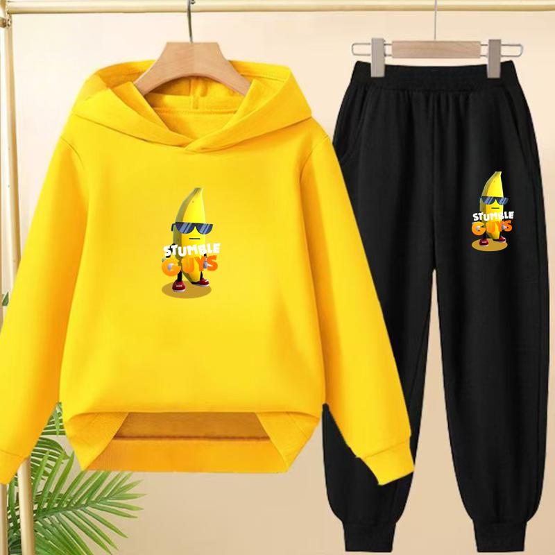 Children's Hoodie Pullover 3-12Yrs Anime GUYS Print Charming Coat Sweatshirt+Pants Boys Girls Toddler Trendy Clothes Leisure Set