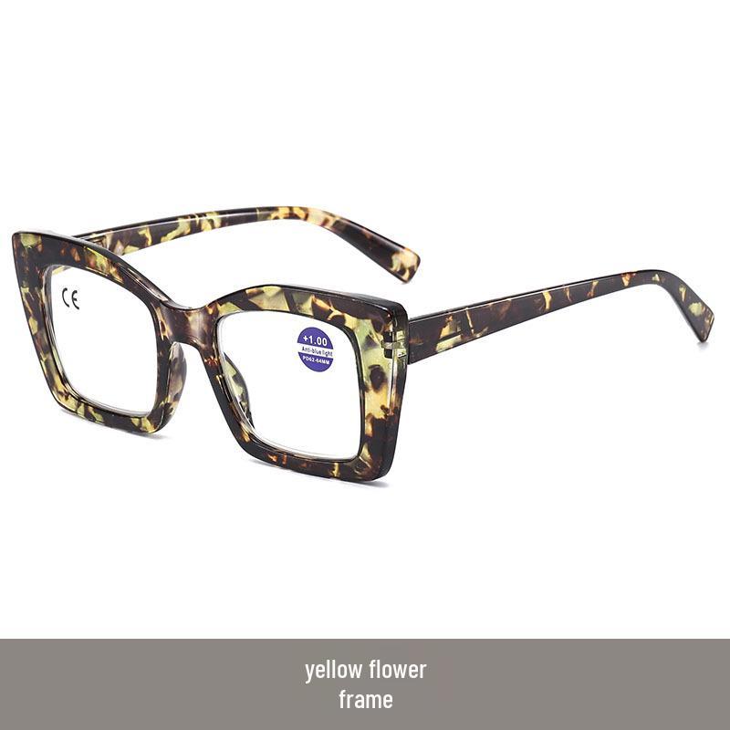 Large Frame Anti-Blue Light Floral Reading Glasses with Spring Temples