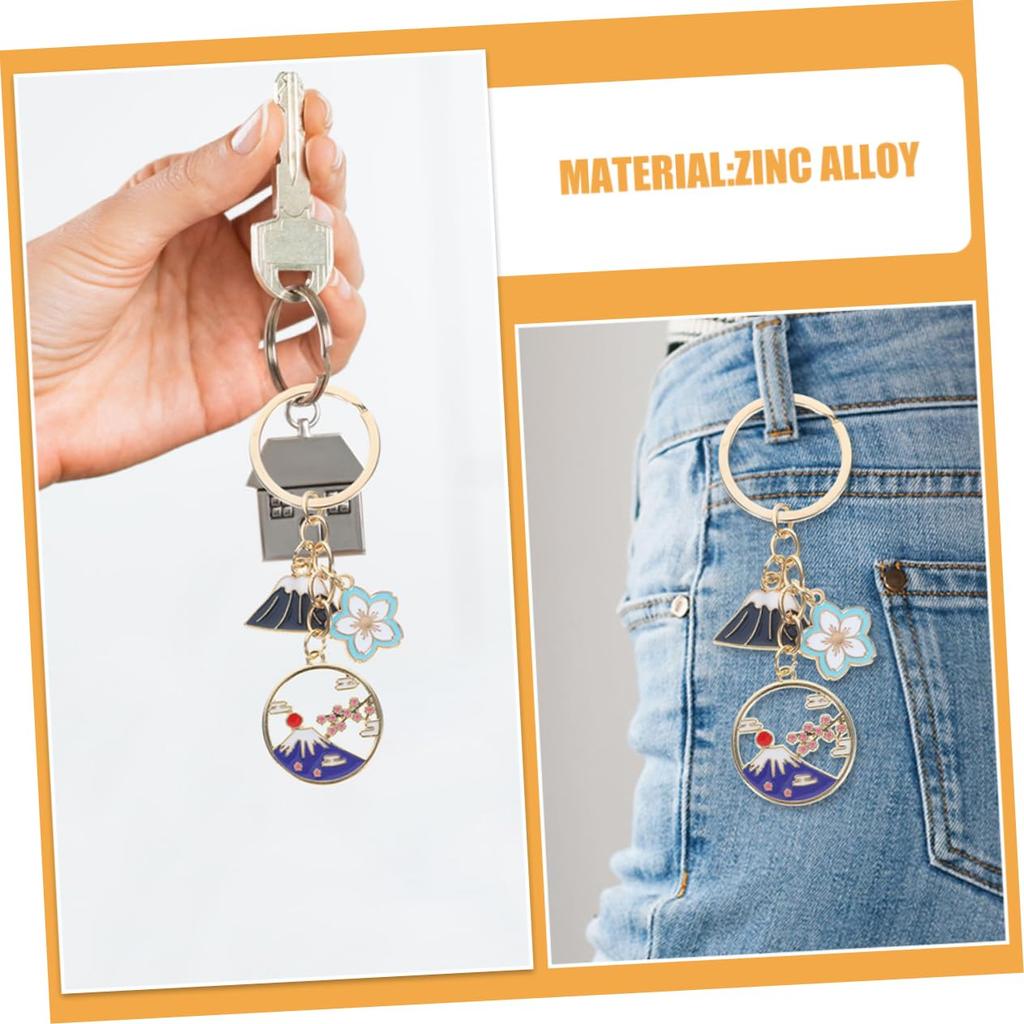 [SHOWERORO] 5pcs Japan Style Mt. Fuji Key Chain Alloy Cherry Blossom Flower Charm Key