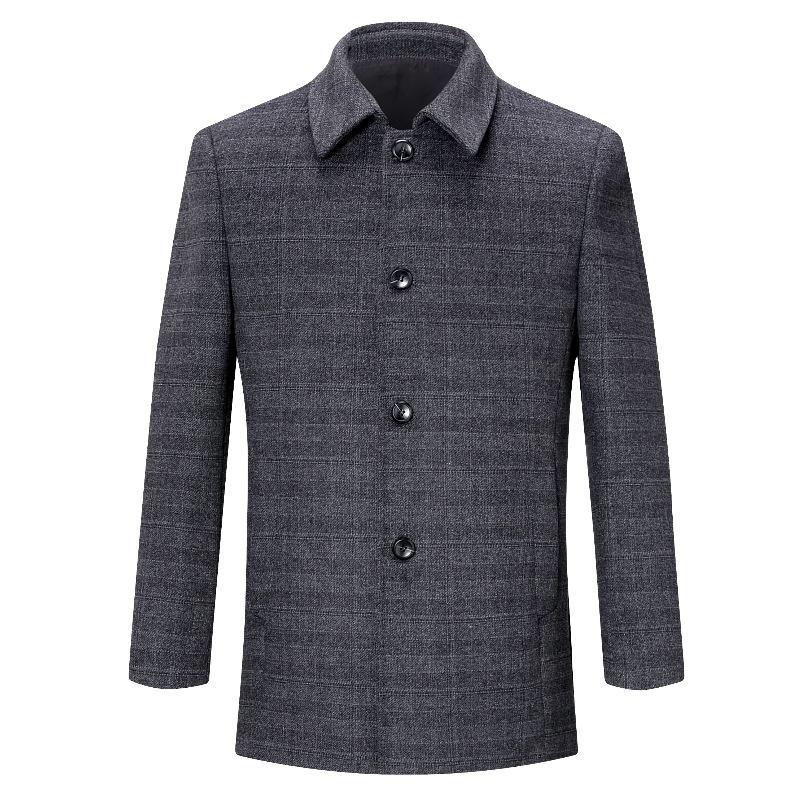 Men's Mid-length Windbreaker Single-breasted Woolen Woolen Coat Lapel Plaid Winter Middle-aged Casual Coat