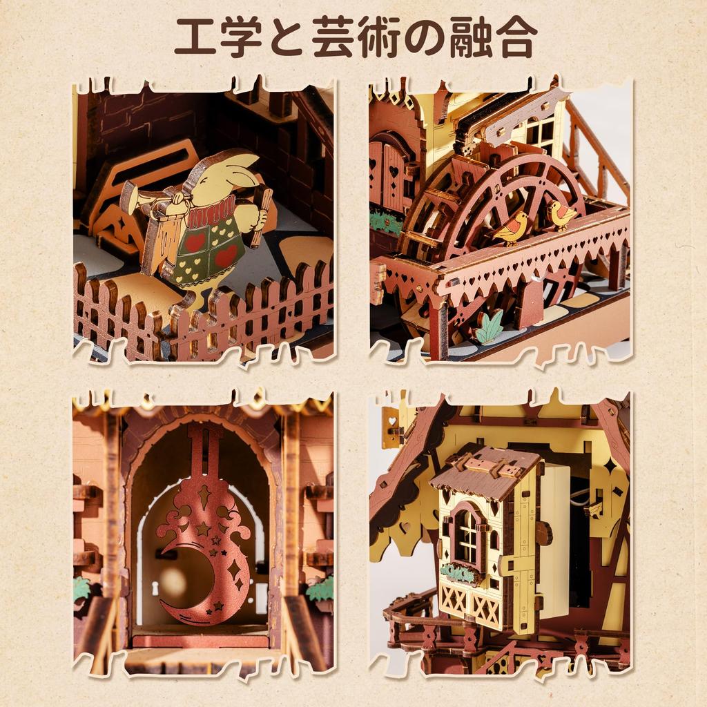 ROBOTIME 3D Деревянный Пазл, Механические Часы, Часы с Кукушкой со Светодиодной Подсветкой, Успокаивающим Звуком и Светом, Движущаяся Модель, Механический Набор для Рукоделия, Набор для Рукоделия Сделай Сам,