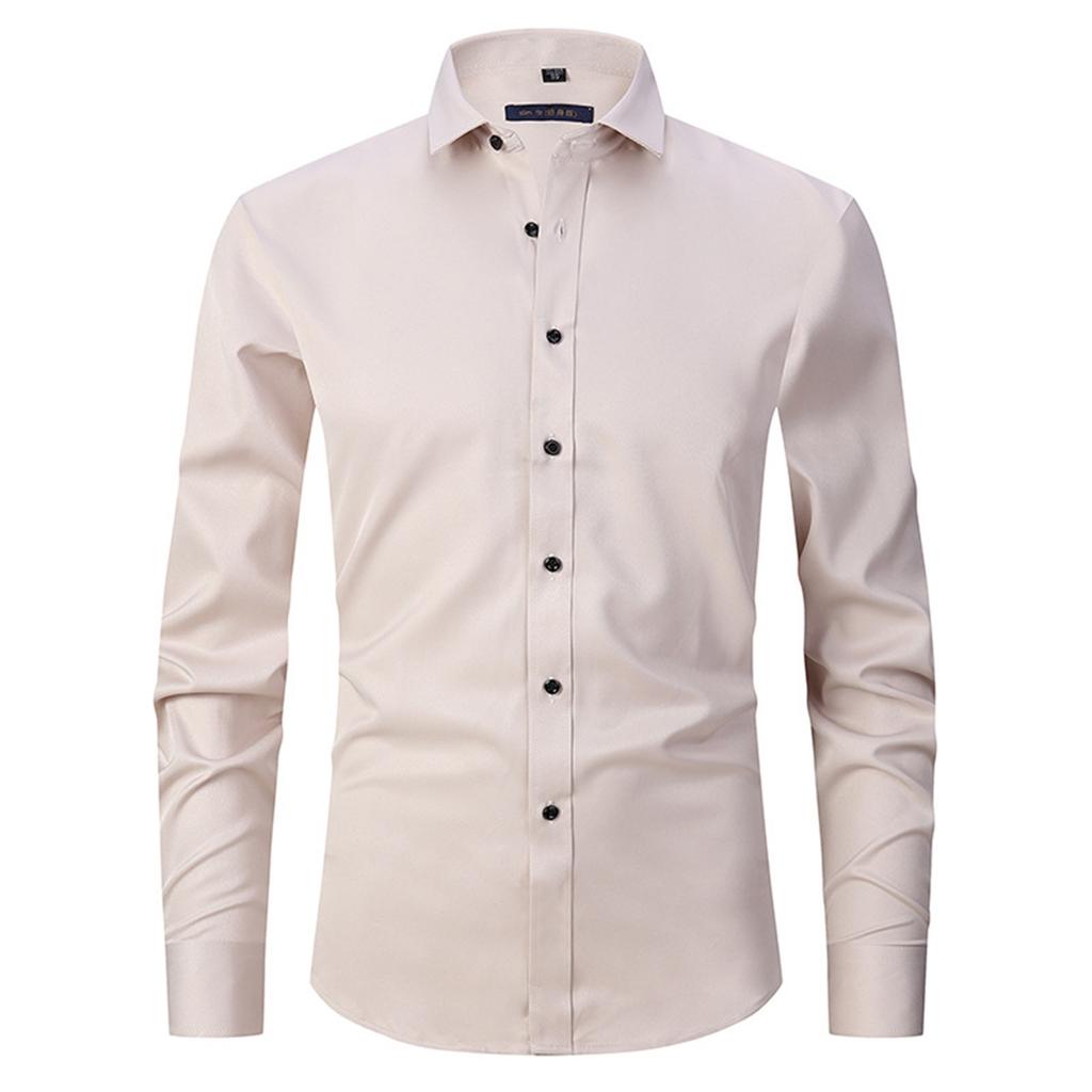 Elastic Shirt Men's Long Sleeve Shirt Men's Top Slim Solid Color Inch Shirt