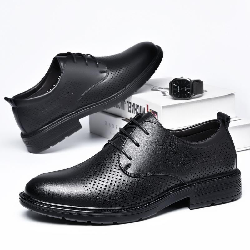 2025 Summer Men's Business Dress Leather Shoes Men's Soft Leather Soft Sole Hollow Breathable Sandals Leather Hole Shoes 6201