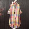 Women Shirt Plaid Print Contrast Color Irregular Hem Single-breasted Long Sleeve Lapel Oversized Soft Breathable Top