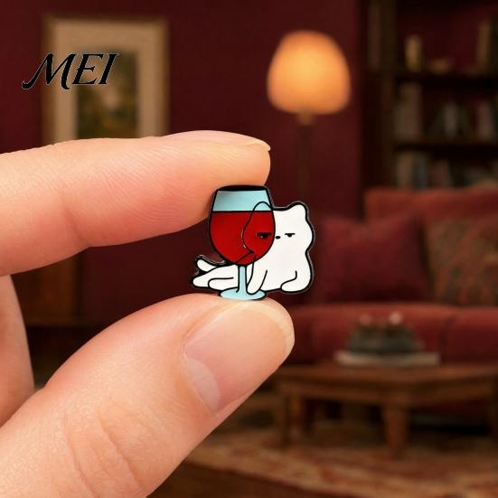 Alloy Enamel Brooch Outfit for Men & Women, Cartoon Kitten Drinking Colorful Badge Wine Pin, Decorative Accessory Jackets Bags Hats Pin