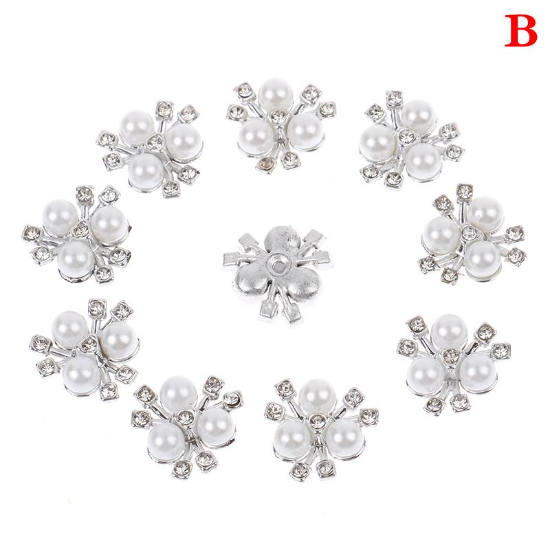 10Pcs Pearl Flower Rhinestone Buttons Sparkling Crystal Hairpins Diy Crafts