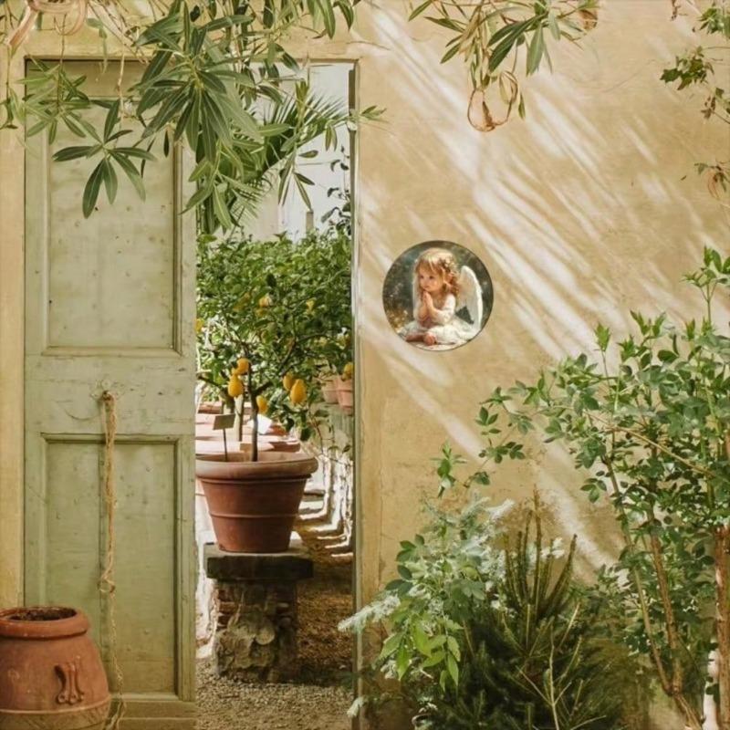 Металлическое Настенное Искусство Алюминиевый Декор, Круглый Цветочный Знак на Тему Ангелов, Декор для Дома, Гостиной, Кафе