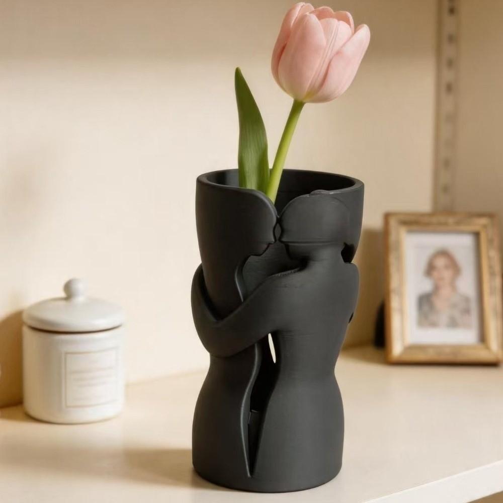 Abstract Shape 3D Couple Flower Vase Black Flower Holder Lovers Ornament Sculpture  Bedroom