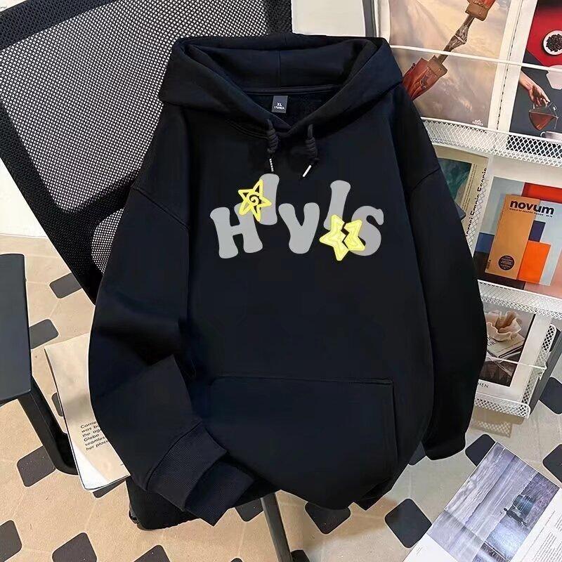 Trendy brand two-color letter-printed hooded sweater for men and women, loose leisure in autumn and winter, college style velvet top