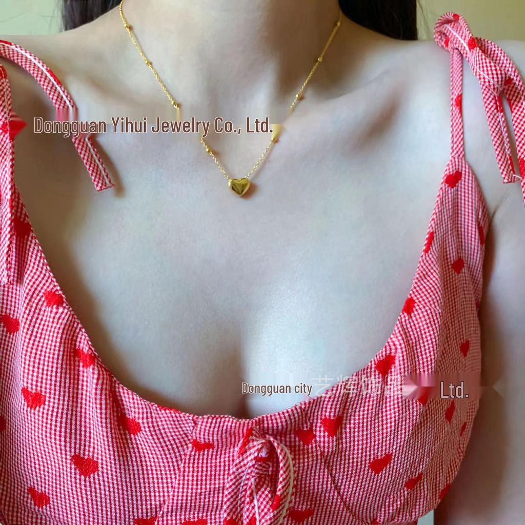 Корейское ожерелье-клип с бусинами в форме сердца: Женская золотая титановая сталь в стиле Ins цепочка на ключицу с разделительными бусинами из нержавеющей стали