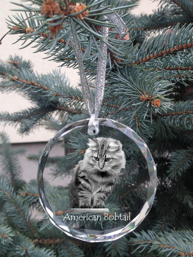 American Bobtail - crystal bauble with a photo, photo of a cat in crystal, personalized Christmas tree ornament by Art-Dog brand