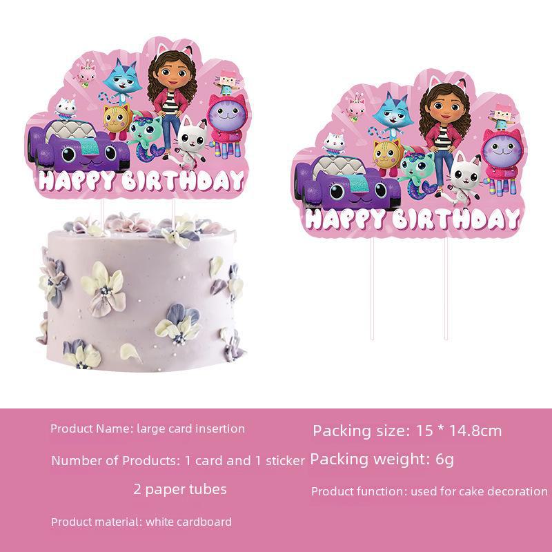 «Розовый набор для вечеринки в кукольном домике Гэбби»: Чашки, тарелки, салфетки, баннеры, скатерти и воздушные шары"