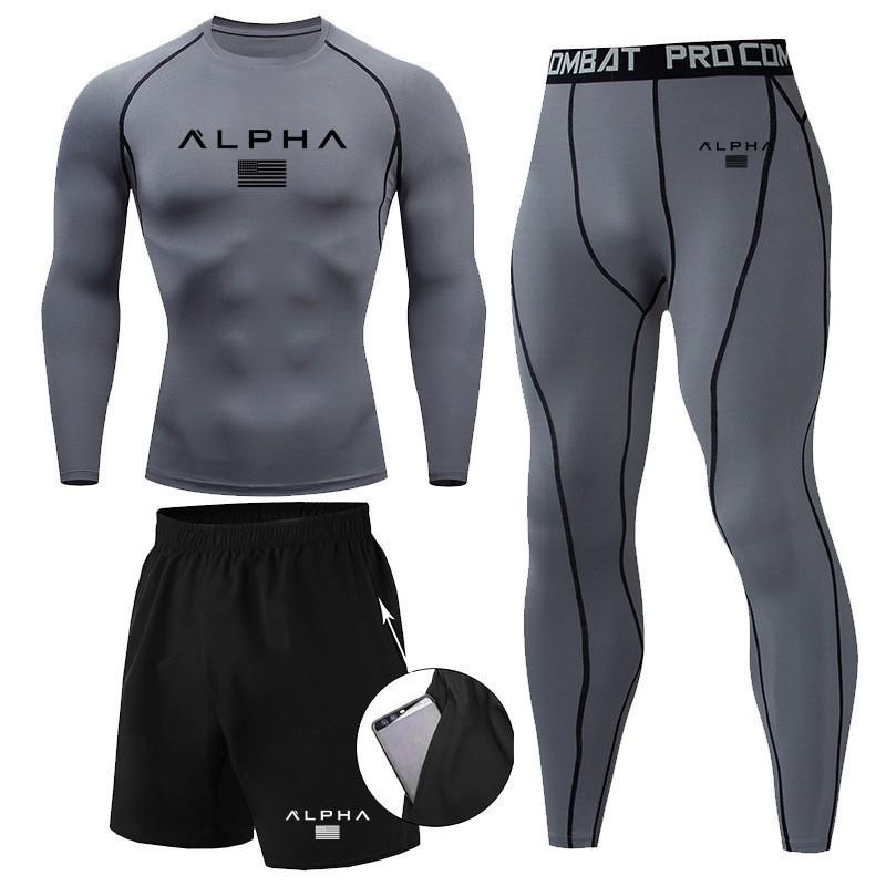 Mens Quick-Dry Athletic Set: Breathable Running T-Shirt Compression Training Pants Gym Workout